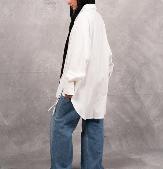 Long Drape Tie chemise in off white