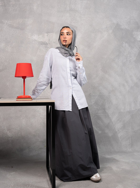 Stitched poplin skirt in stone grey