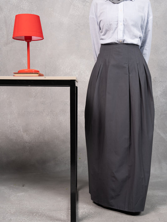 Stitched poplin skirt in stone grey