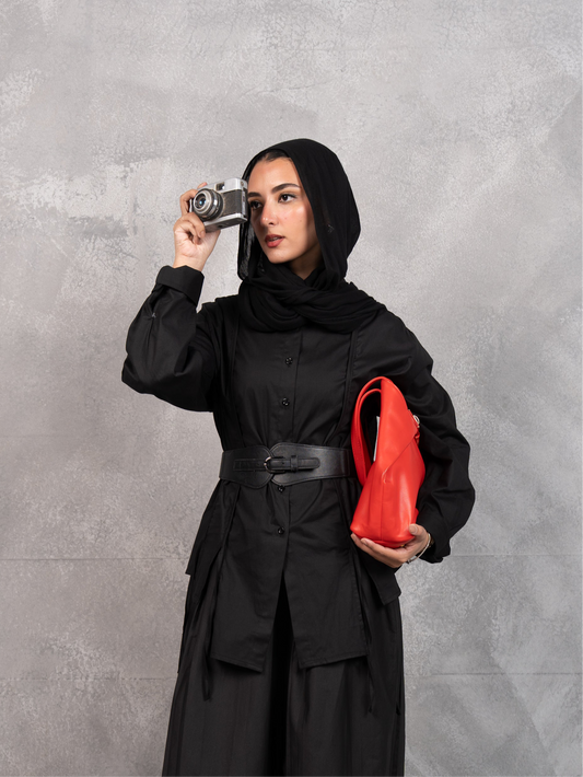 Drape Tie Chemise in Black