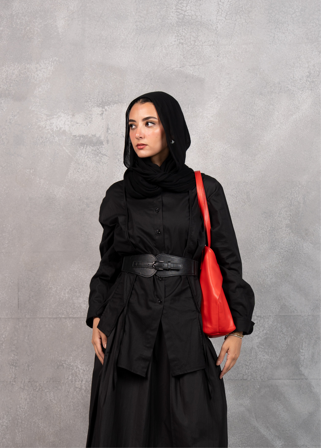 Long Drape Tie chemise in black