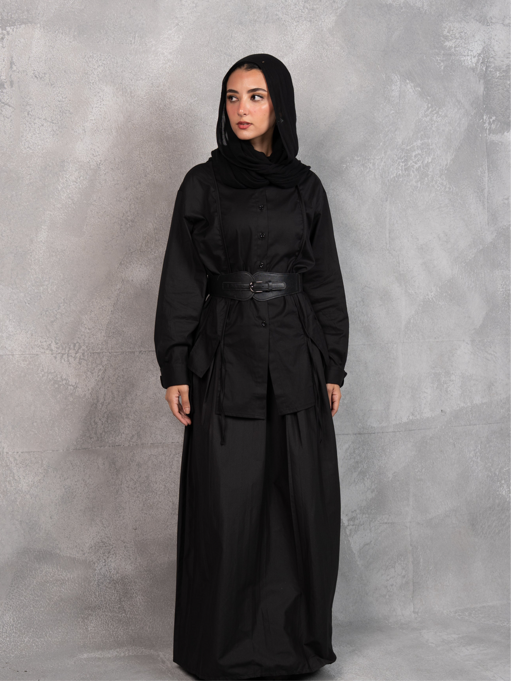 Stitched poplin skirt in black