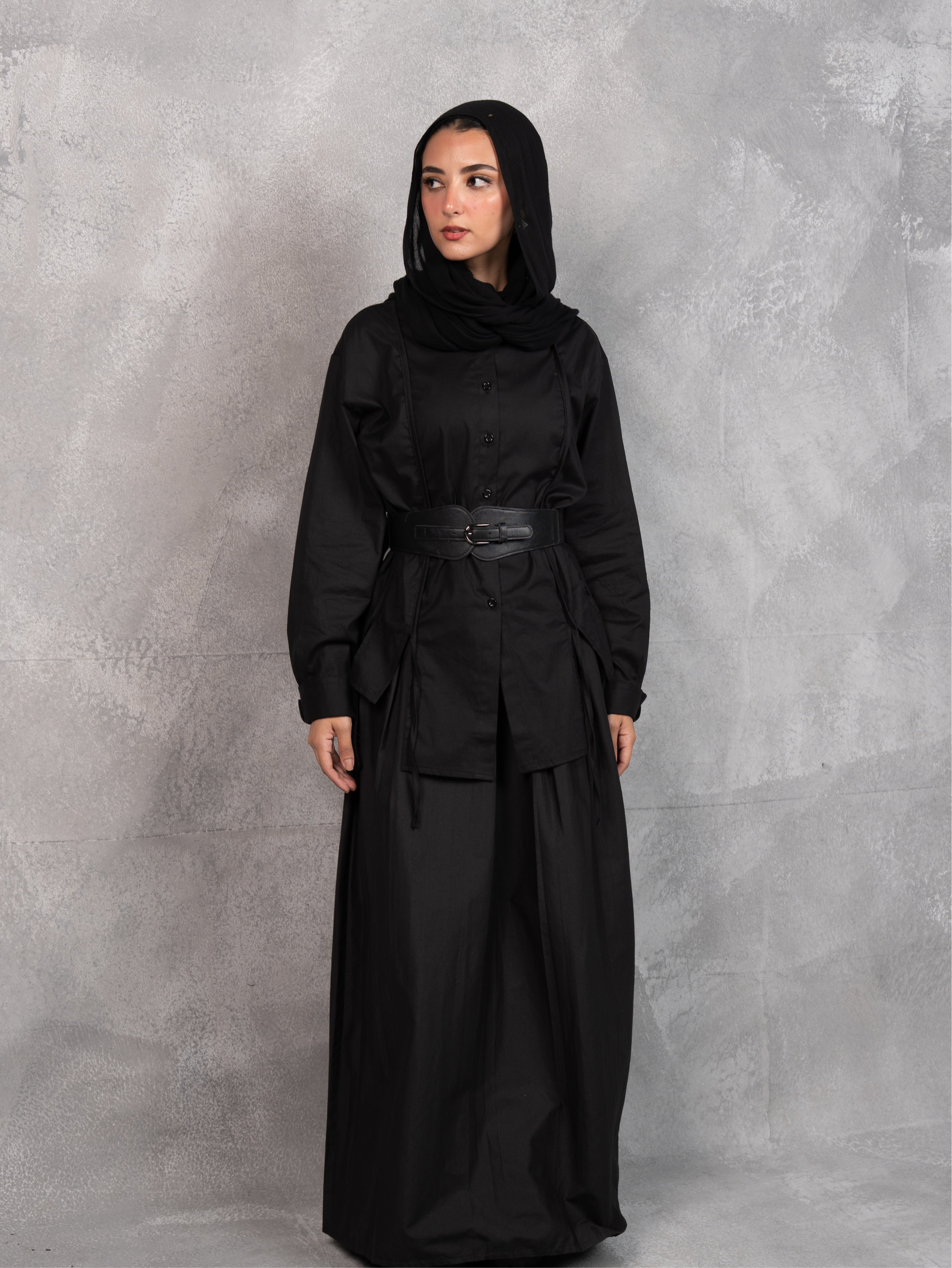 Stitched poplin skirt in black