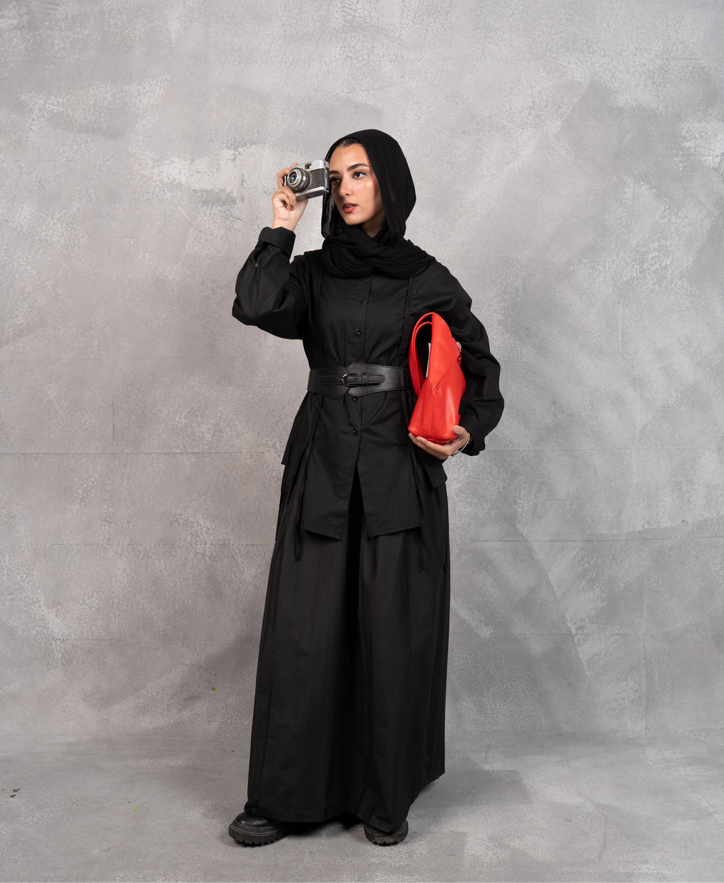 Stitched poplin skirt in black