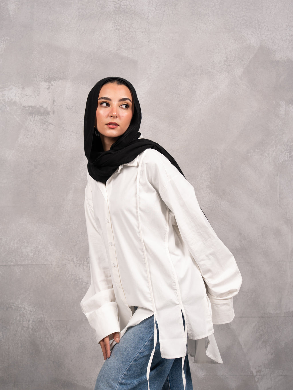 Long Drape Tie chemise in off white