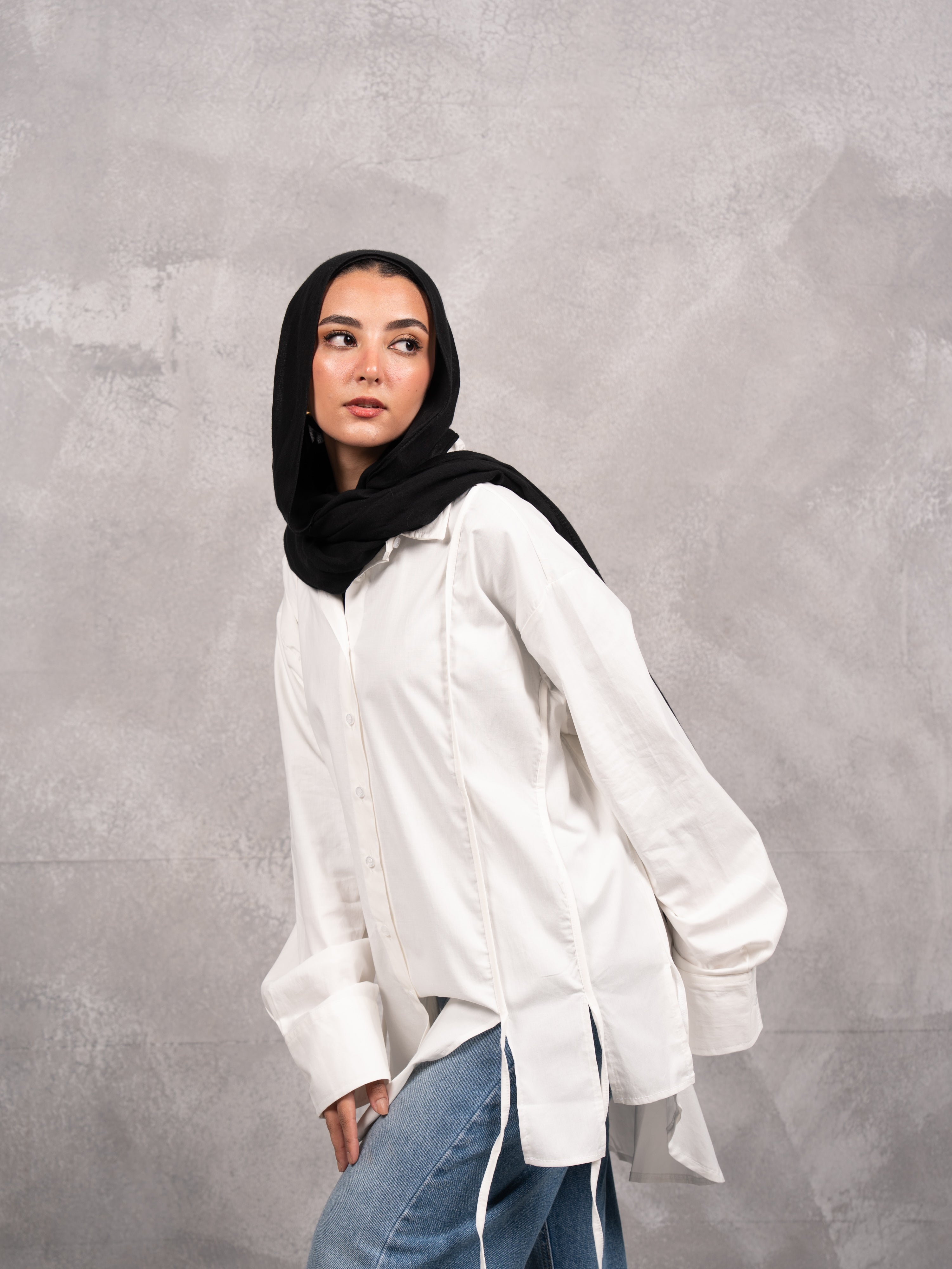 Long Drape Tie chemise in off white