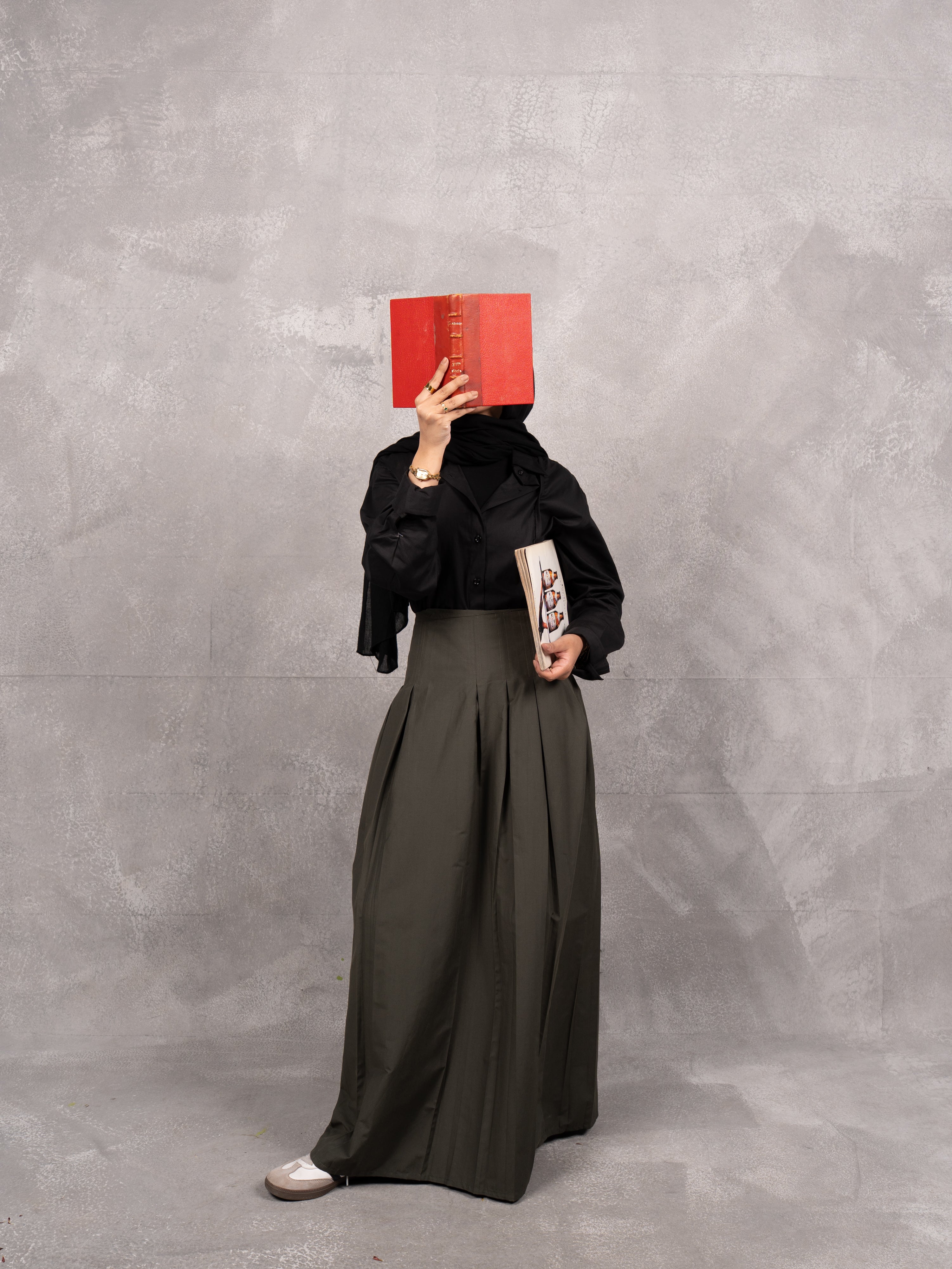 Stitched poplin skirt in olive