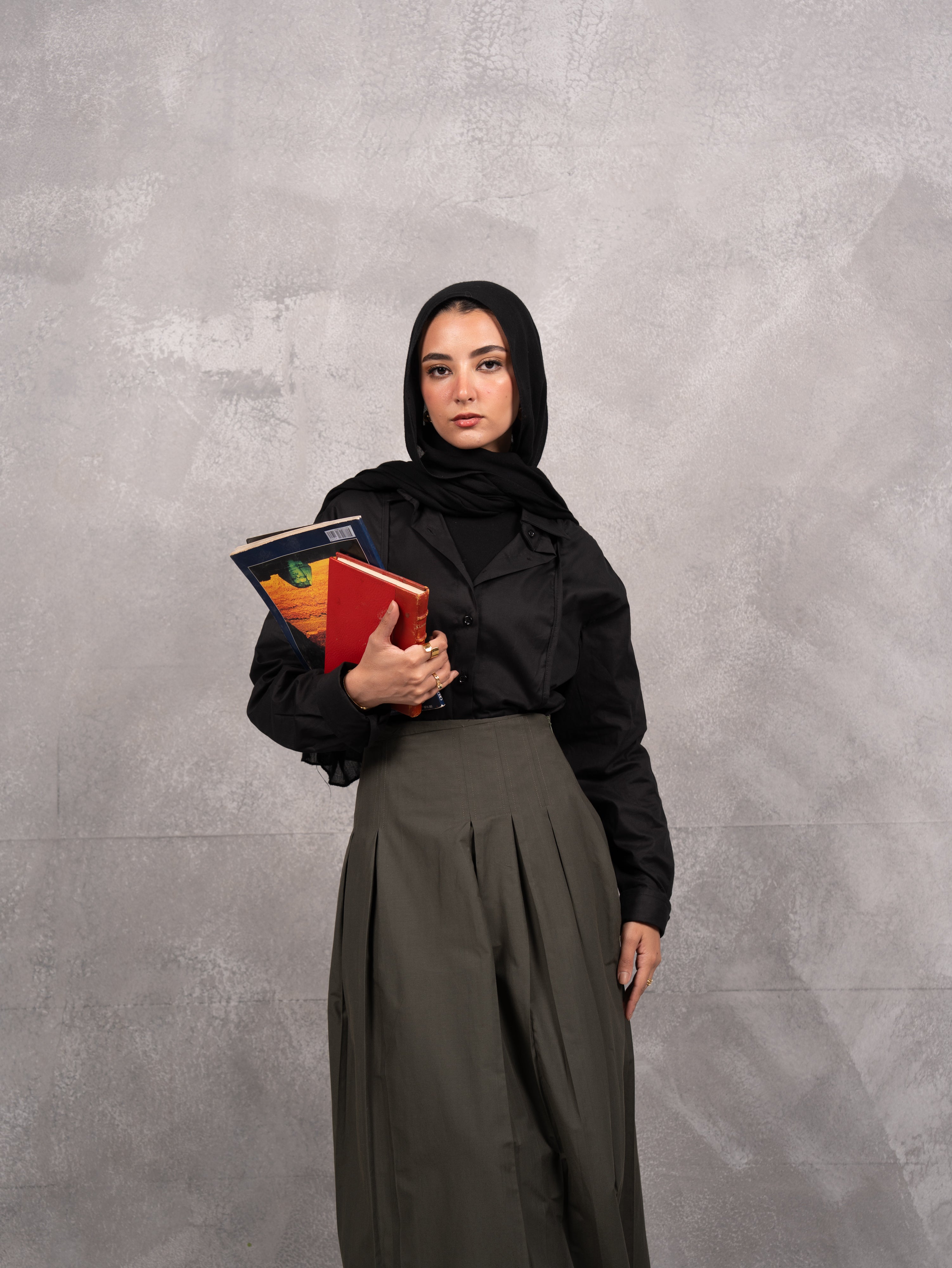 Stitched poplin skirt in olive