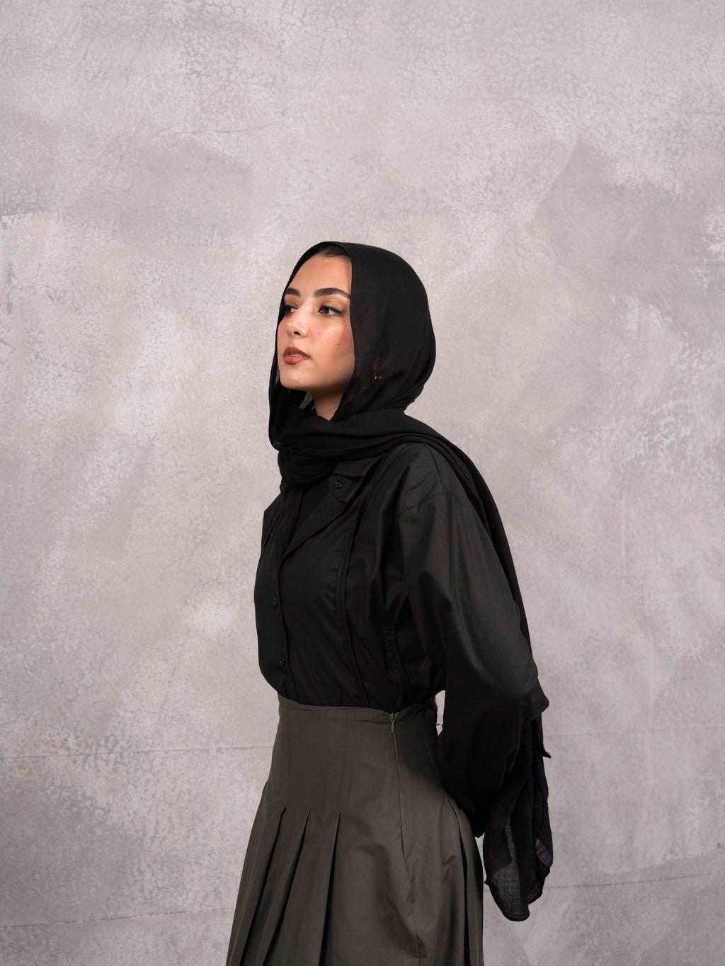 Stitched poplin skirt in olive