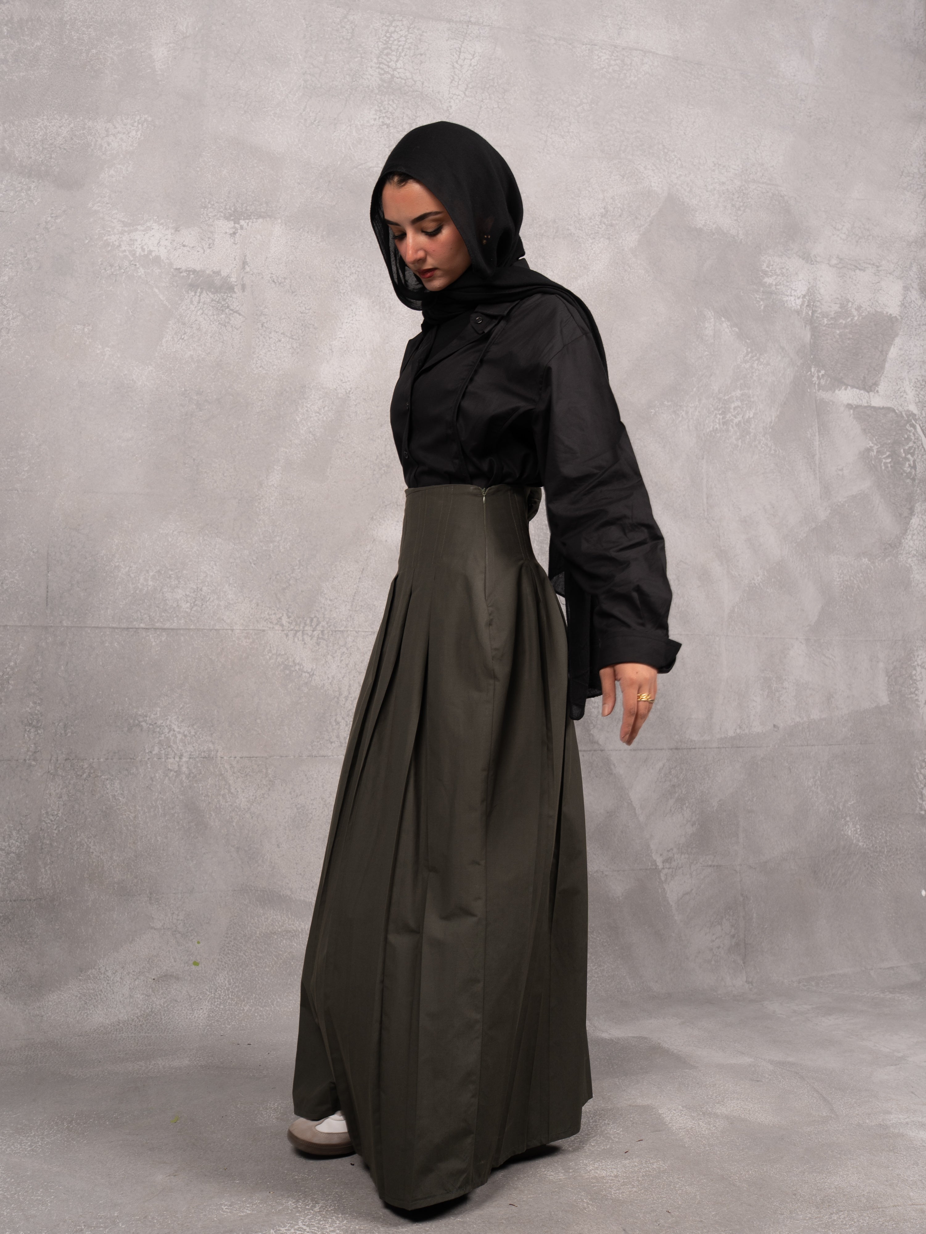 Stitched poplin skirt in olive