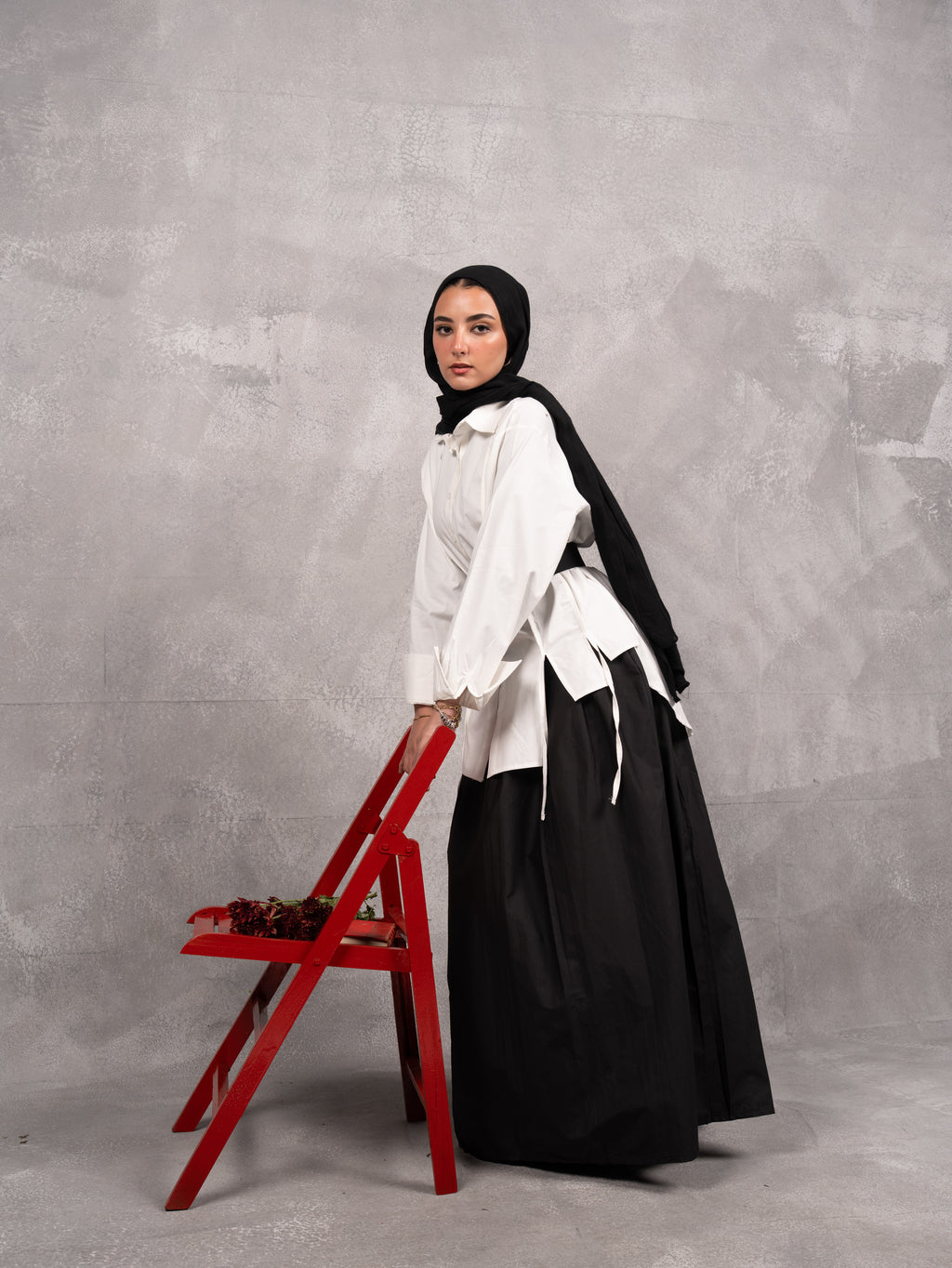 Long Drape Tie chemise in off white