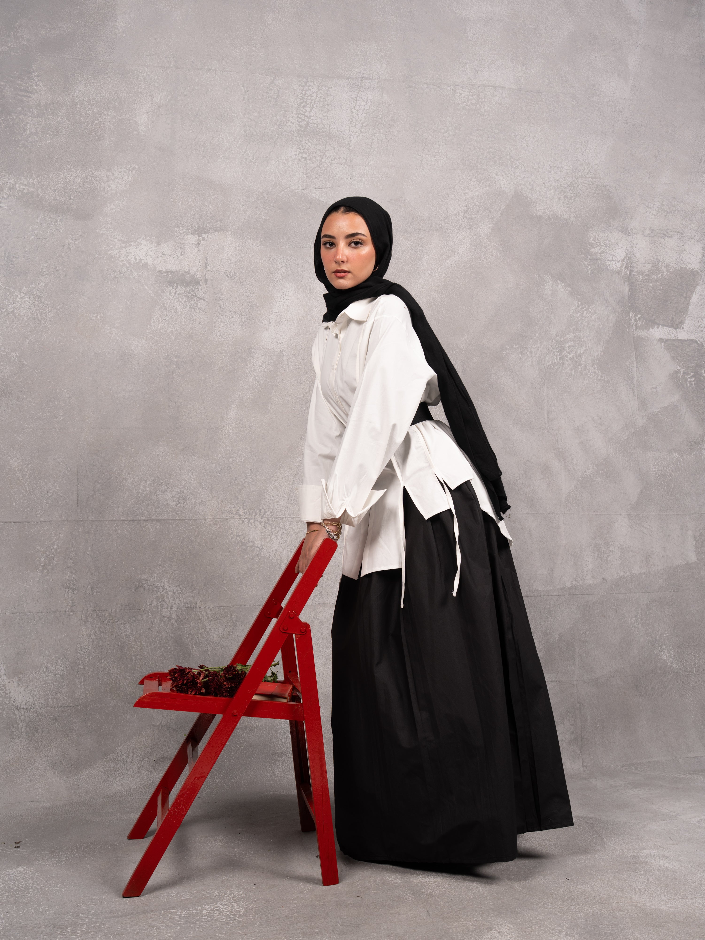 Long Drape Tie chemise in off white