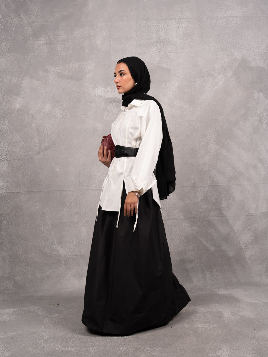 Stitched poplin skirt in black