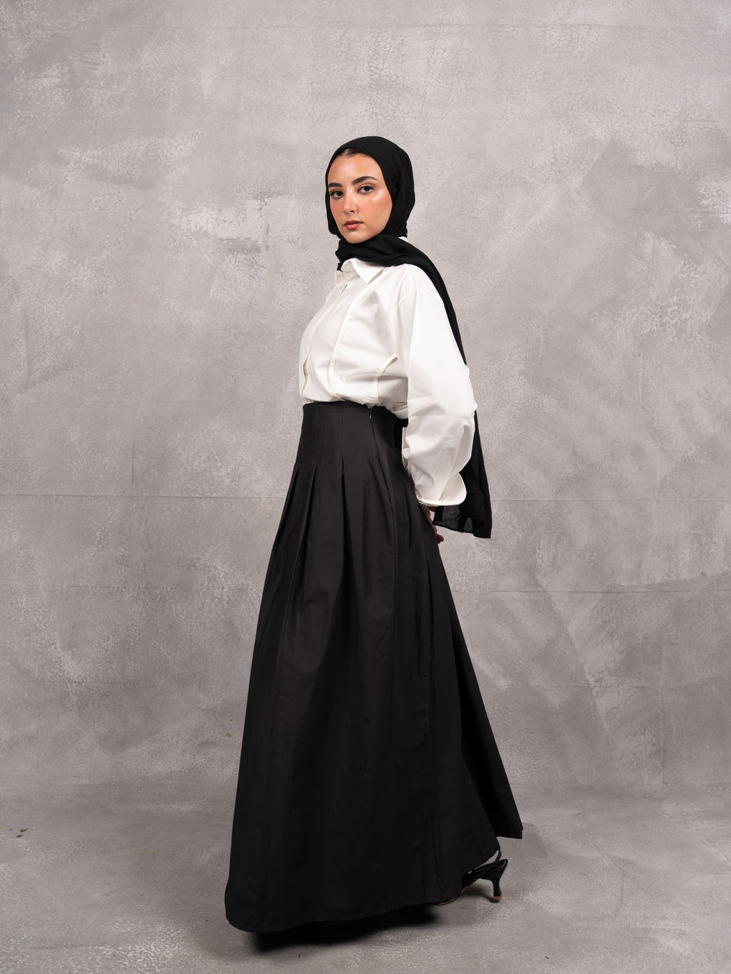 Stitched poplin skirt in black